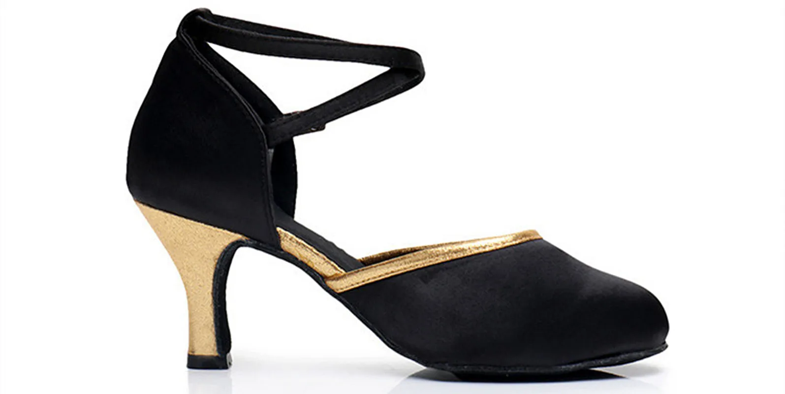 Women Standard Shoes Black Satin Closed Toe Ladies Ballroom Dance Shoes Soft Outsole Modern Dance Heeled 5cm/7cm 5