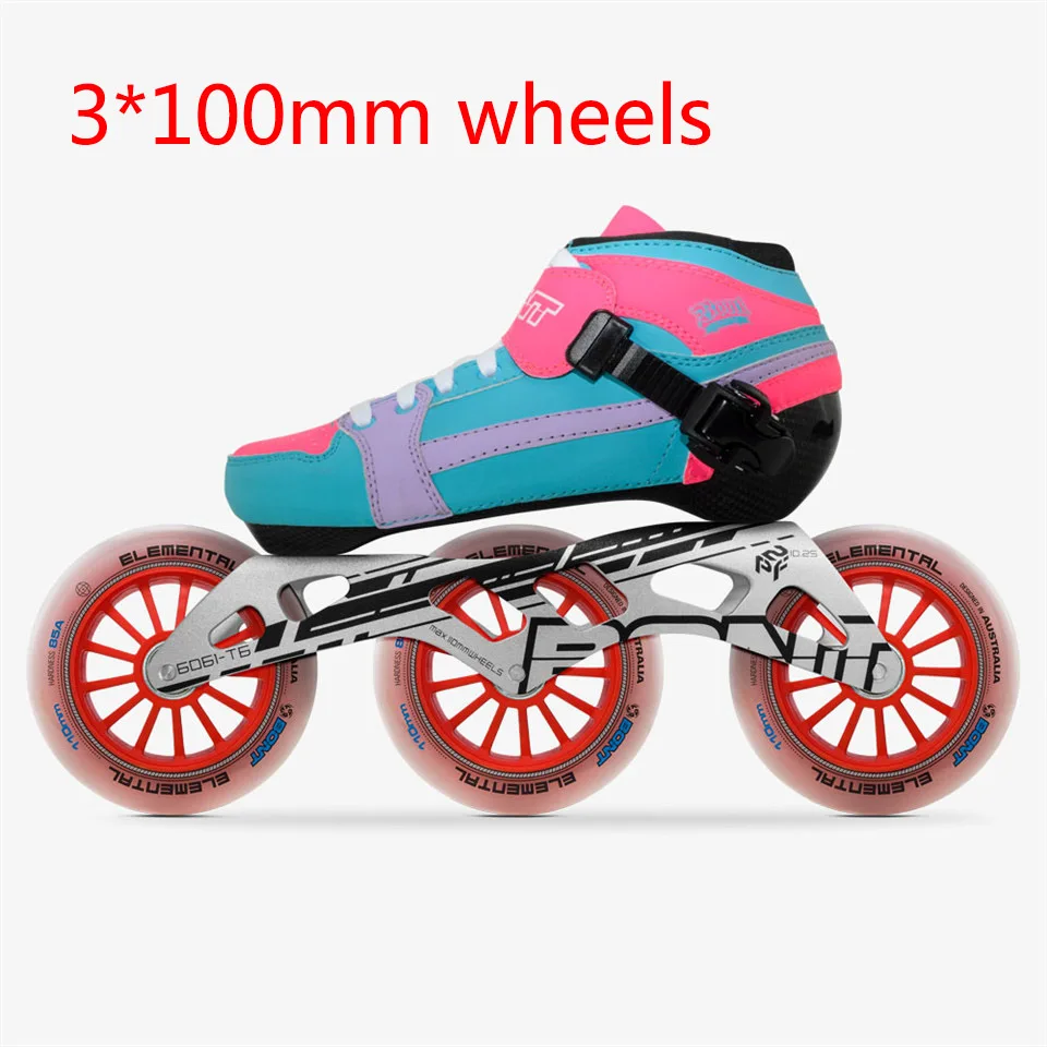 blue-pink 3-100mm Оригинальные Bont преследование 3*90/100/110 мм профессиональные скоростные роликовые коньки Heatmoldable углеродного волокна Гонки Patines дети Для мужчин для взрослых - Цвет: blue-pink 3-100mm