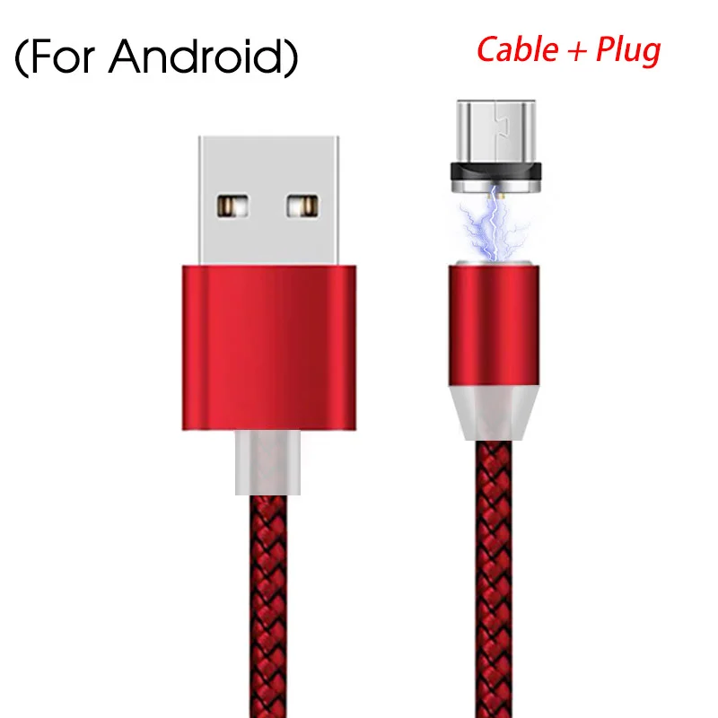 1 м 2 м Магнитный телефонный кабель для iPhone, кабель для быстрой зарядки Micro USB, Магнитный зарядный кабель usb type C для huawei, кабель для мобильного телефона - Цвет: For Micro Red