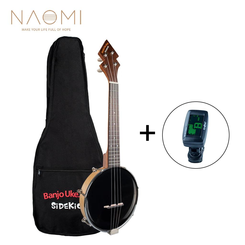 

NAOMI BANJOUKE Patent Design Banjolele Tenor Size Banjo Ukulele+Gig Bag +Tuner Black Color