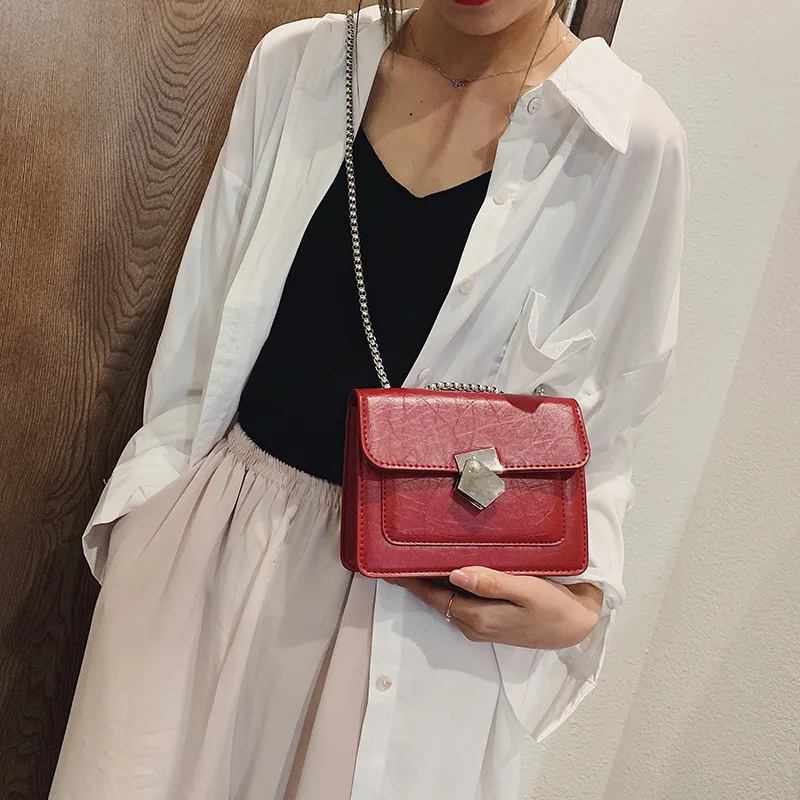 

Mini Bag 2019 New Style Fashion Western Style Textured Square Sling Bag Crossbody Bag Versatile Chain Magnetic Snap Bag