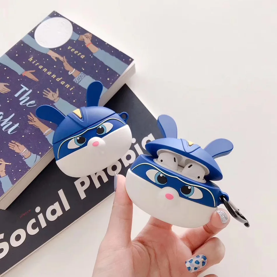 3D наушники в виде кролика Чехлы для AirPods чехол 3D Симпатичные кошки и собаки мультфильм для Apple Air Pods чехол для наушников кольцевой ремень