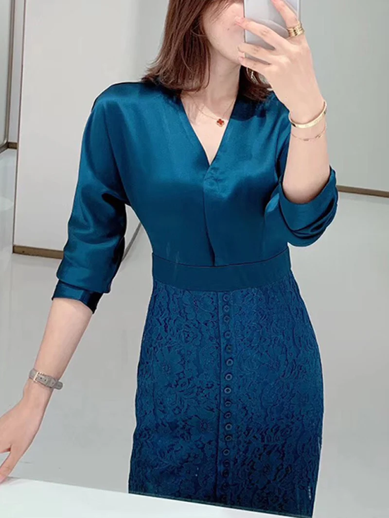 Lace Dress Весна 2010, сексуальное тонкое женское платье, облегающее бедра, Vestidos, кружевное однобортное платье - Цвет: Lace Dress