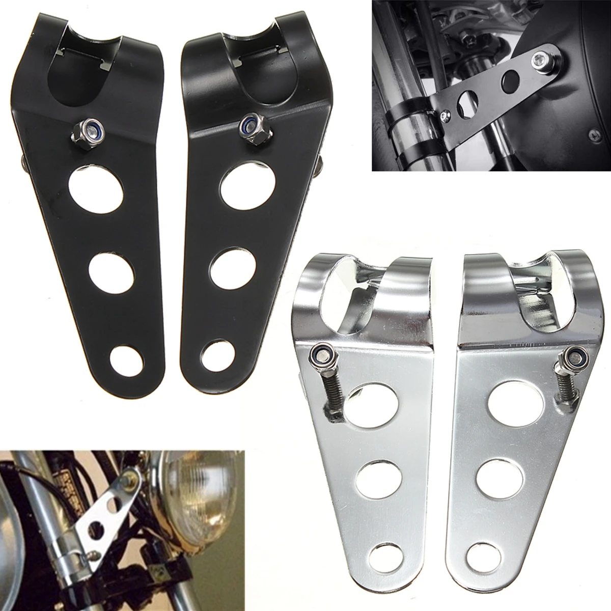 1 Pair 35mm43mm Stainless Steel Motorcycle Headlight Bracket Universal Mount Stand Support