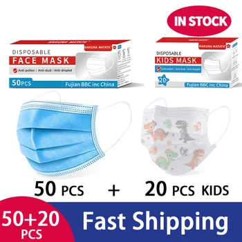 

70pcs Disposable Kids Face Mask 3 Layer non-woven Meltblown Fabric Filter Anti Dust Child Adult Face Masks Cartoon Mouth Masks