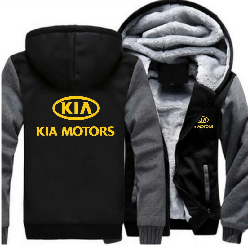 Зимние мужские куртки с капюшоном на молнии от бренда KIA Motors, желтые толстовки с принтом логотипа, утепленные удобные свитшоты на заказ, пальто