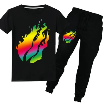 

Summer children's cartoon Prestonplayz UNSPEAKABLE boys girls cotton short-sleeved T-shirt + trousers sports suit clothing 6-14Y