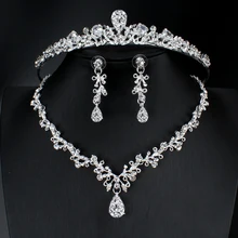 Роскошные свадебные украшения набор свадебная корона ожерелье набор головные уборы Свадебные аксессуары Свадебный кубик циркониевые сережки с хрусталем