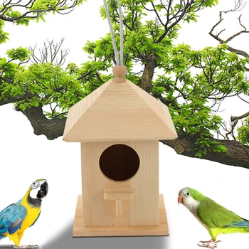

Pet Supplies Craft Garden Decoration Hanging Nest Shelter Pastoral Home Yard Wooden Box Feeder Bird House Outdoor Parrot Cage