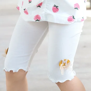 여아용 무릎 길이 바지, 모달 코튼 보우, 올 매치 하의 바지, 아동복, 얇은 5 부 바지, 여름
