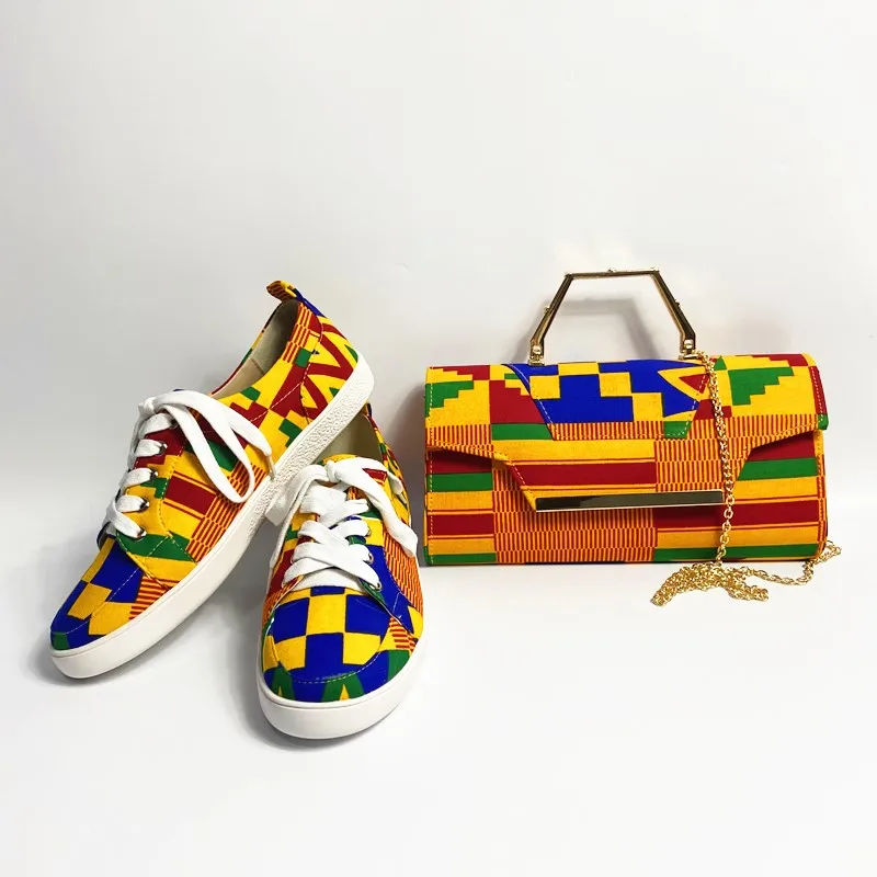 African Kente Wax Fabric Shoes with women bag Pretty cotton bags and soft shoes matching set 36-45 hot selling A910-2 - Цвет: shoes bag