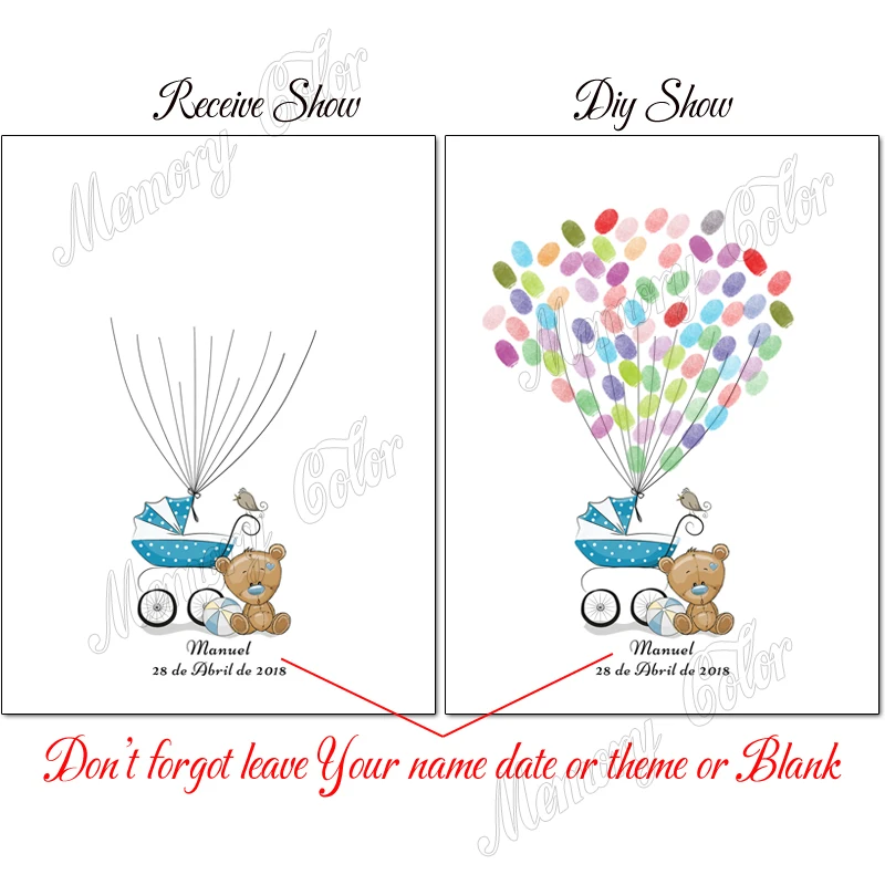Персонализированные Имя Дата детская коляска отпечатков пальцев DIY Гостевая книга для детского душа Дети Крещение день рождения сувенир - Цвет: HK175