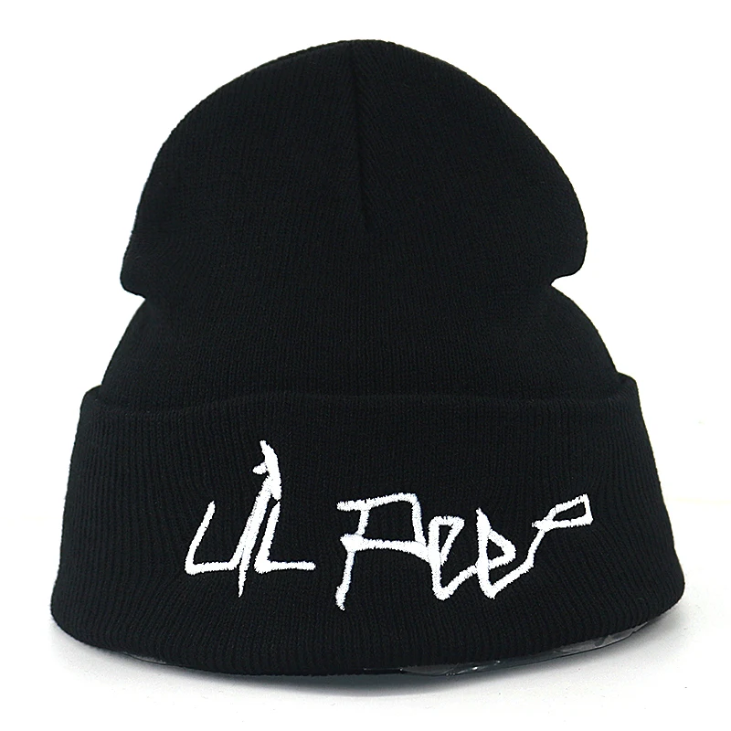 Мужская и женская шапочка Lil Peep skullies хлопковая гибкая черная вязаная шапка в