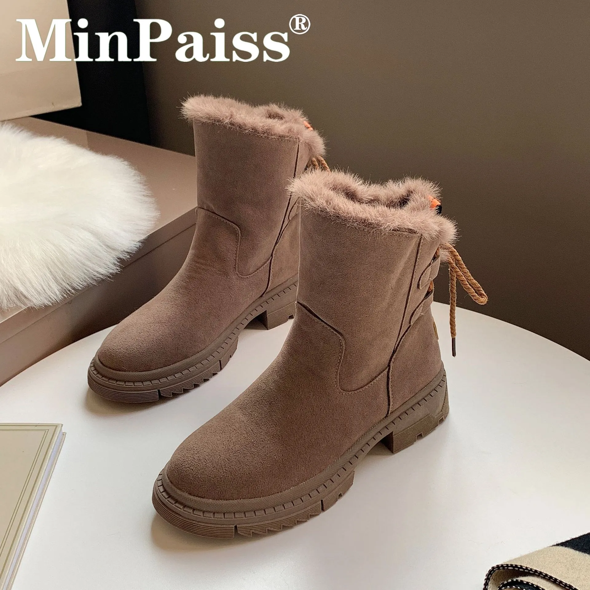 

Thick Bottom Snow Boots Female Fur One 2019 New Casual Short Boots Ins Korean Boots Winter Plus Velvet Cotton Shoes