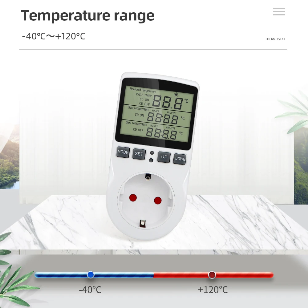 Digital LCD Thermostat Outlet Controller Plug Switch Heating Cooling Temperature 