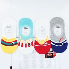Носки с принтом еды из мультфильма, картофельные чипсы, попкорн, картофель фри, милые забавные женские хлопковые носки, весна-лето, мягкие, удобные, дышащие