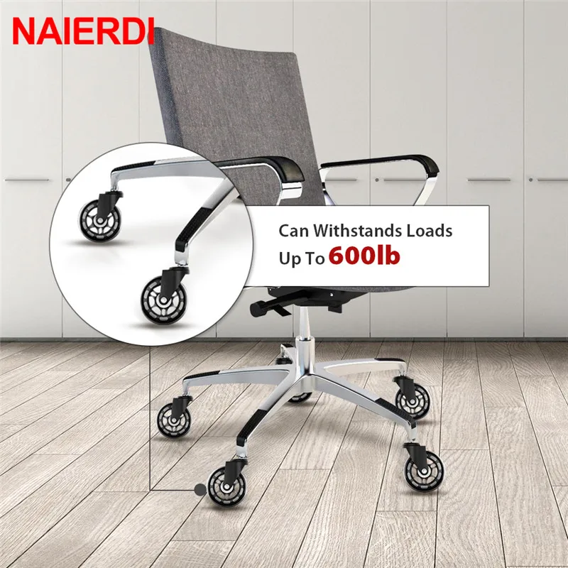 NAIERDI 1PC Universal Mute Wheel 3 inch Office Chair Caster Replacement 60KG Swivel Rubber Soft Safe Rollers Furniture Hardware