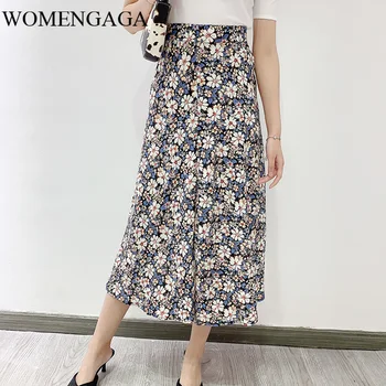 

French Mature Woman Blue Floral High Waist Skirt Small Fresh A-line Loose Elegant Skirt Vintage Casual Girl Female KK6O