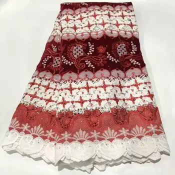 

French Net Lace Fabric Latest red African Lace Fabric With Embroidery Tulle Lace Fabric High quality FHD229