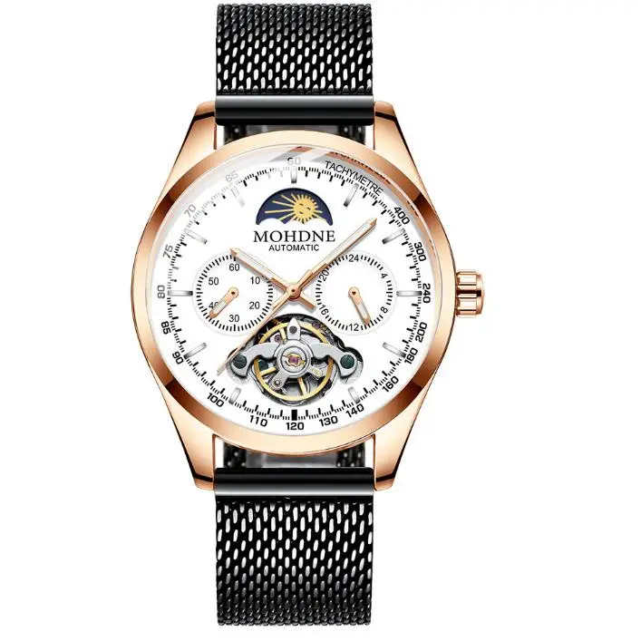 

2019 Automatic Watch Luxury Men's Watch Mesh Belt Steel Skeleton Mechanical Wristwatch Black Waterproof relogio masculino