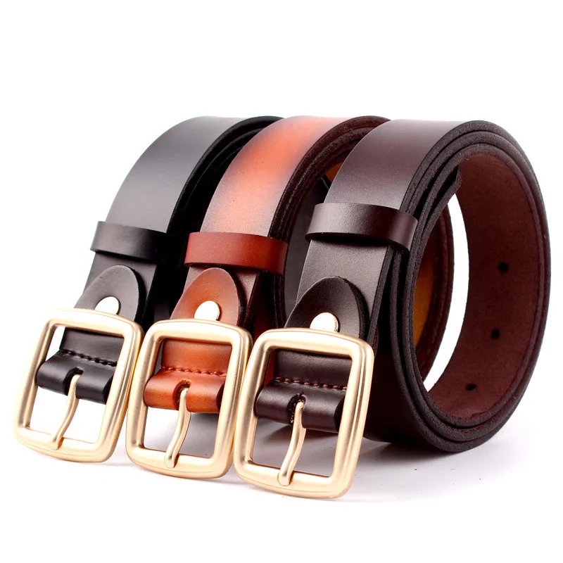 

New Genuine Leather Waist Strap Belt High Quality Gold Square Pin Metal Buckle Belts Cowhide Woman Students Belts for Jeans