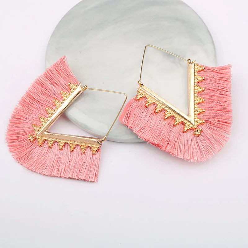 

Classic 18 Color Fashion Big Statement Women Tassel Earrings Geometric Modeling Earring Bohemian Style Gold-Plated Beach Jewelry