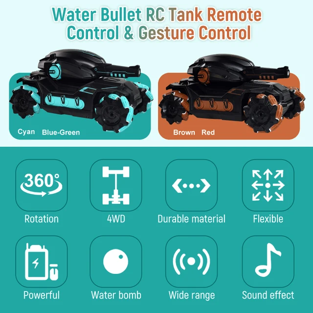 2.4G RC Car Toy 4WD Water Bomb Tank RC Toy Shooting Competitive Gesture Controlled Tank Remote Control Drift Car Kids Boy Toys 4