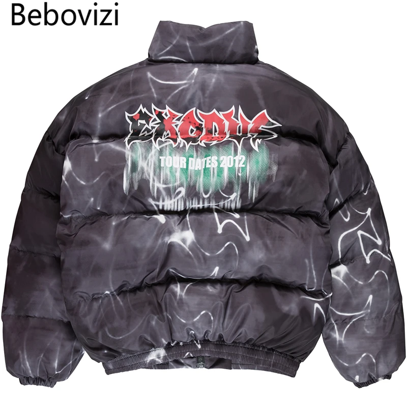 

Bebovizi Winter Hip Hop Illusion Graffiti Jacket Parka Streetwear Men Windbreaker Harajuku Padded Coat Warm Cotton Outwear 2019