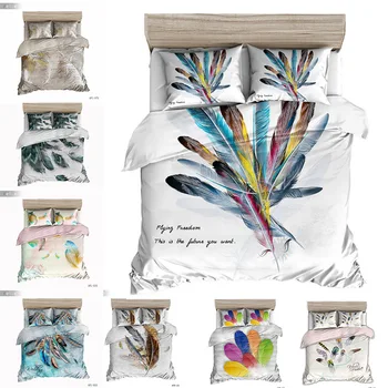 

Feather series three piece 3D digital printing foreign trade bedding Quilt Set Home Textile Single Twin Double Queen King