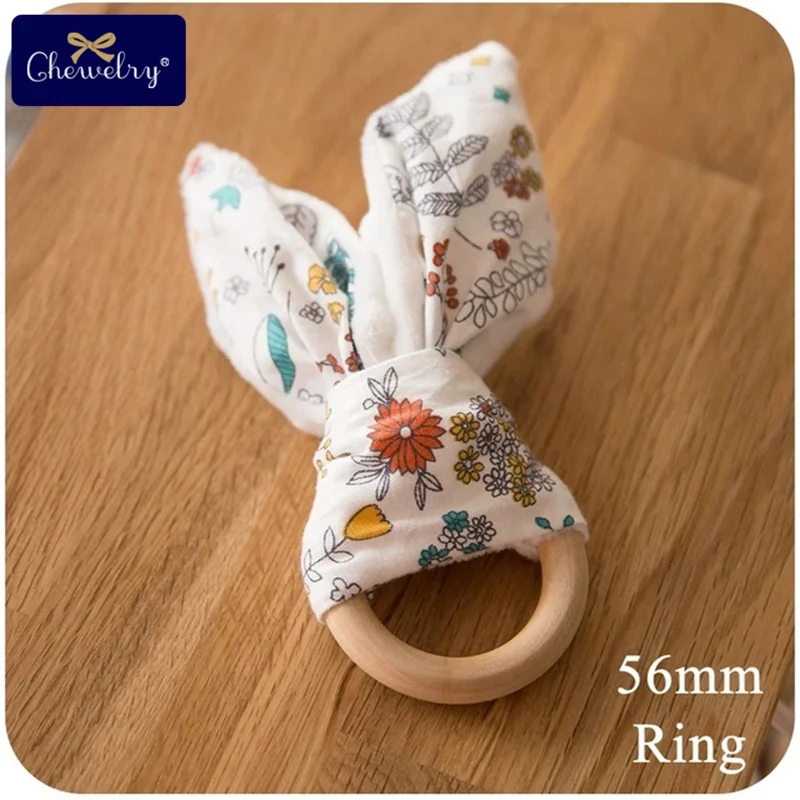56mm Daisy CHEWELRY, 1 шт., 70 мм, Прорезыватель для зубов с ушками кролика, деревянные кольца для прорезывания зубов, игрушки, деревянный круг, тканевый тренировочный детский браслет, BPA бесплатно - Цвет: 56mm Daisy