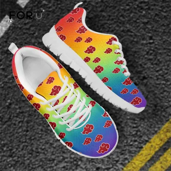 

FORUDESIGNS Gradient Rainbow Akatsuki Pattern Female Mesh Sneakers Girls Summer Outdoor Breathable Shoes Light White Casual Shoe
