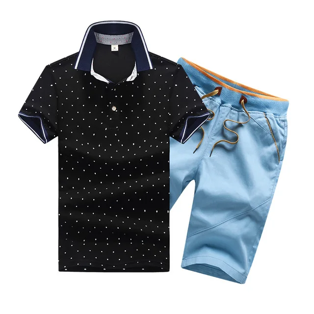 Для мужчин комплект Повседневное 2019 летние однотонные Slim Fit костюм s поло + шорты