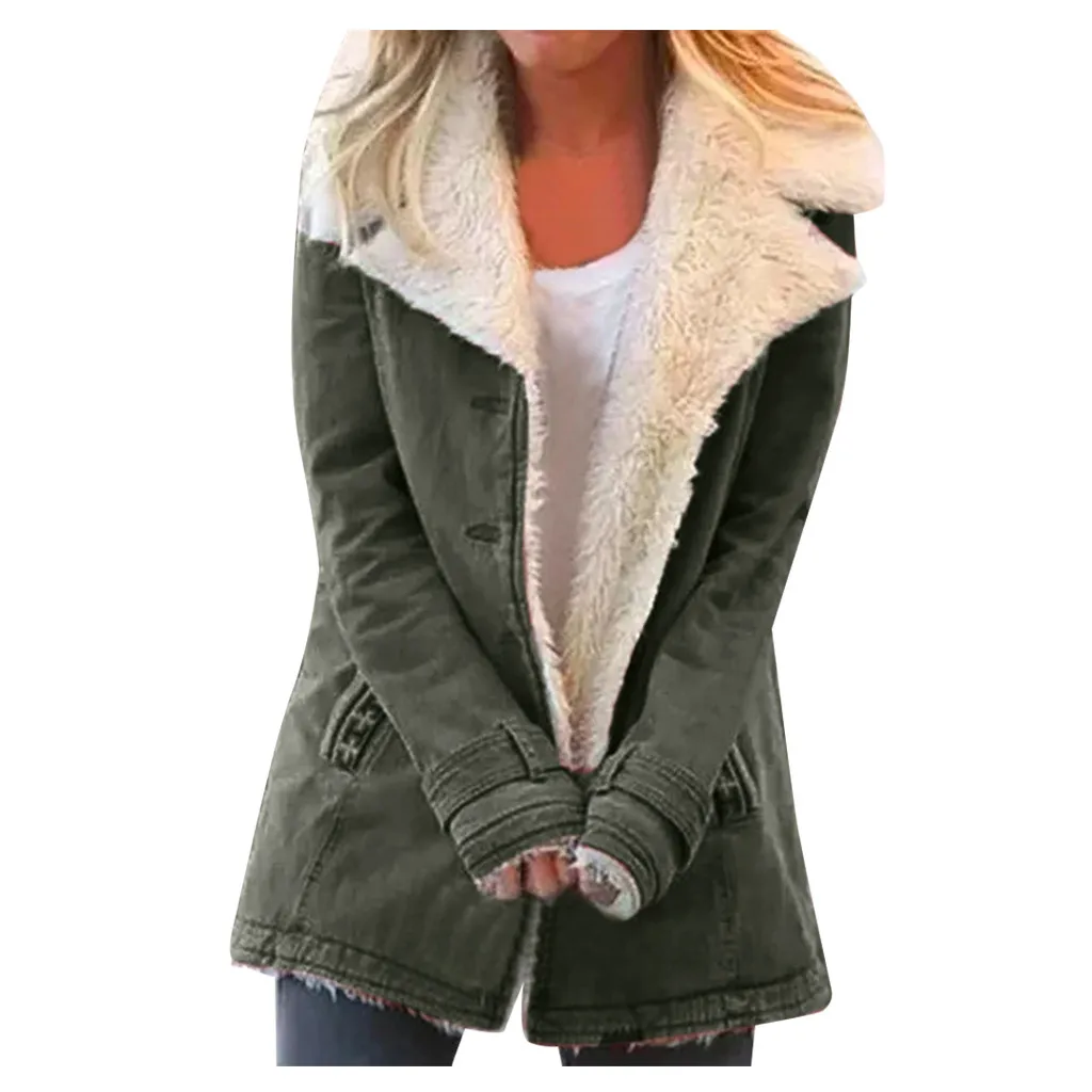 Sagace одежда пальто Женская мода зима весна длинный рукав сплошной размера плюс композитный PlushButton лацканы Куртка Верхняя одежда Пальто - Цвет: Army Green