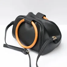 Женские сумки с деревянной ручкой, ретро кожаные сумки, Дизайнерские повседневные сумки с круглым кольцом, сумки на плечо, шикарные женские сумки-мессенджеры