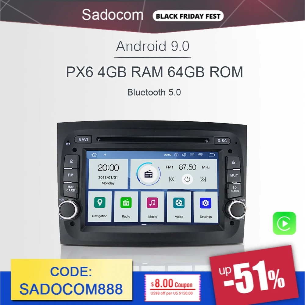 Автомобильный DVD плеер PX6 7 дюймов 2 din Android 10 0 6 ядер 64 Гб ПЗУ 4 ОЗУ навигация