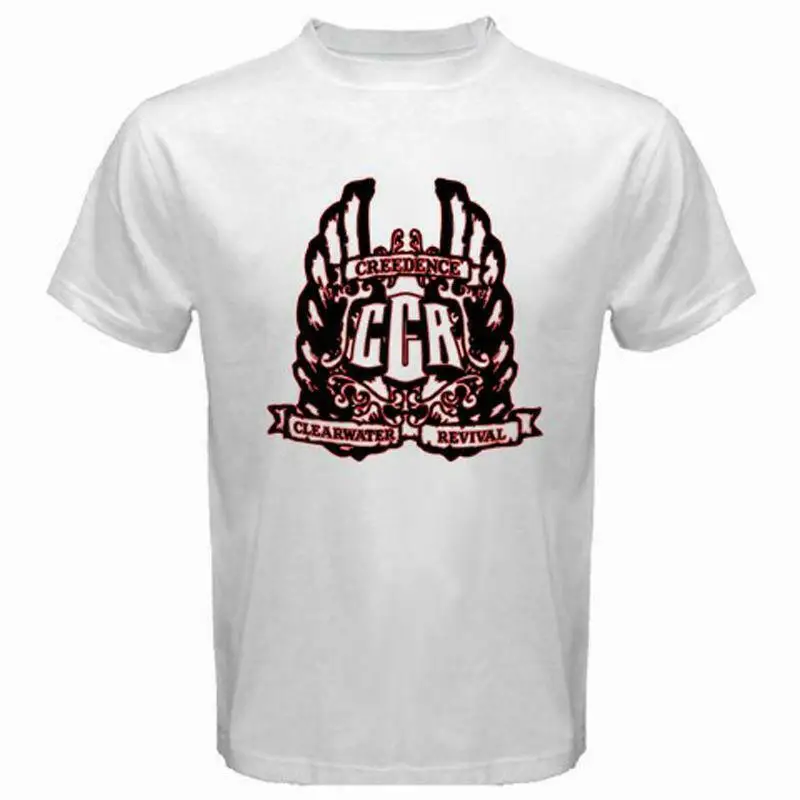 Светящаяся мужская белая футболка CCR CREEDENCE с логотипом ROCK LEGEND размер S-3XL хлопковые