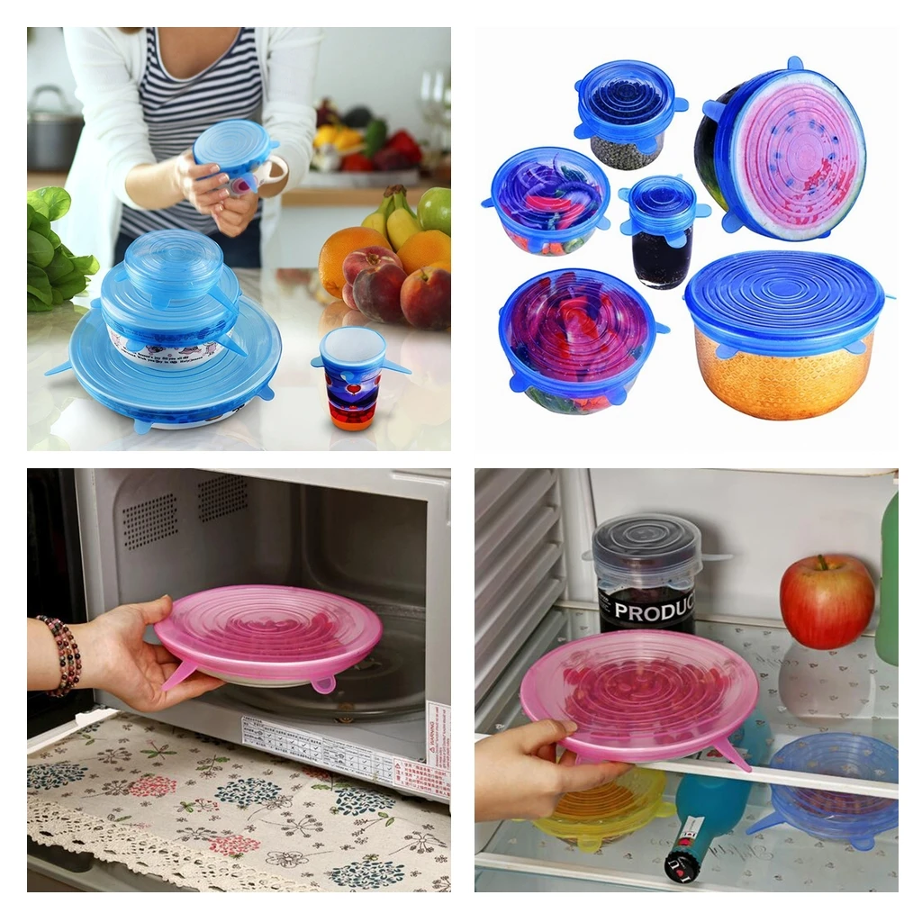 Silicone Stretch Lids Reusable Durable and Expandable to Fit Various Sizes and Shapes of Containers for Keeping Food Fresh