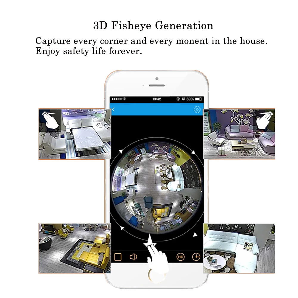 Мини-камера, WiFi, панорамный светильник, лампа рыбий глаз, 360 градусов, 960 P, ночное видение, домашнее наблюдение, обнаружение движения, видео, микро-камера