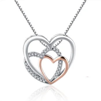 Beautiful 925 sterling silver three Hearts Necklaces & Pendants For Women Fashion Lady Cubic Zirconia Party Jewelry Accessories