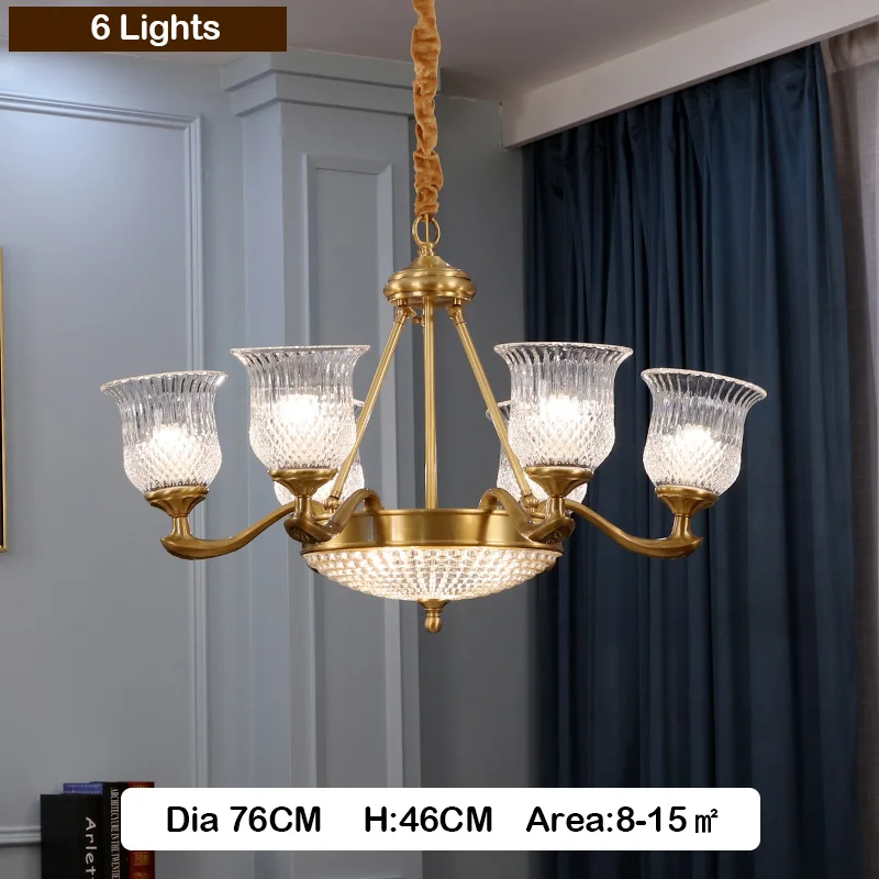 6 Lights Современная европейская роскошная Золотая люстра освещение гостиная люстры медный светодиодный светильник освещение в помещении столовая 8 огней - Цвет абажура: 6 Lights