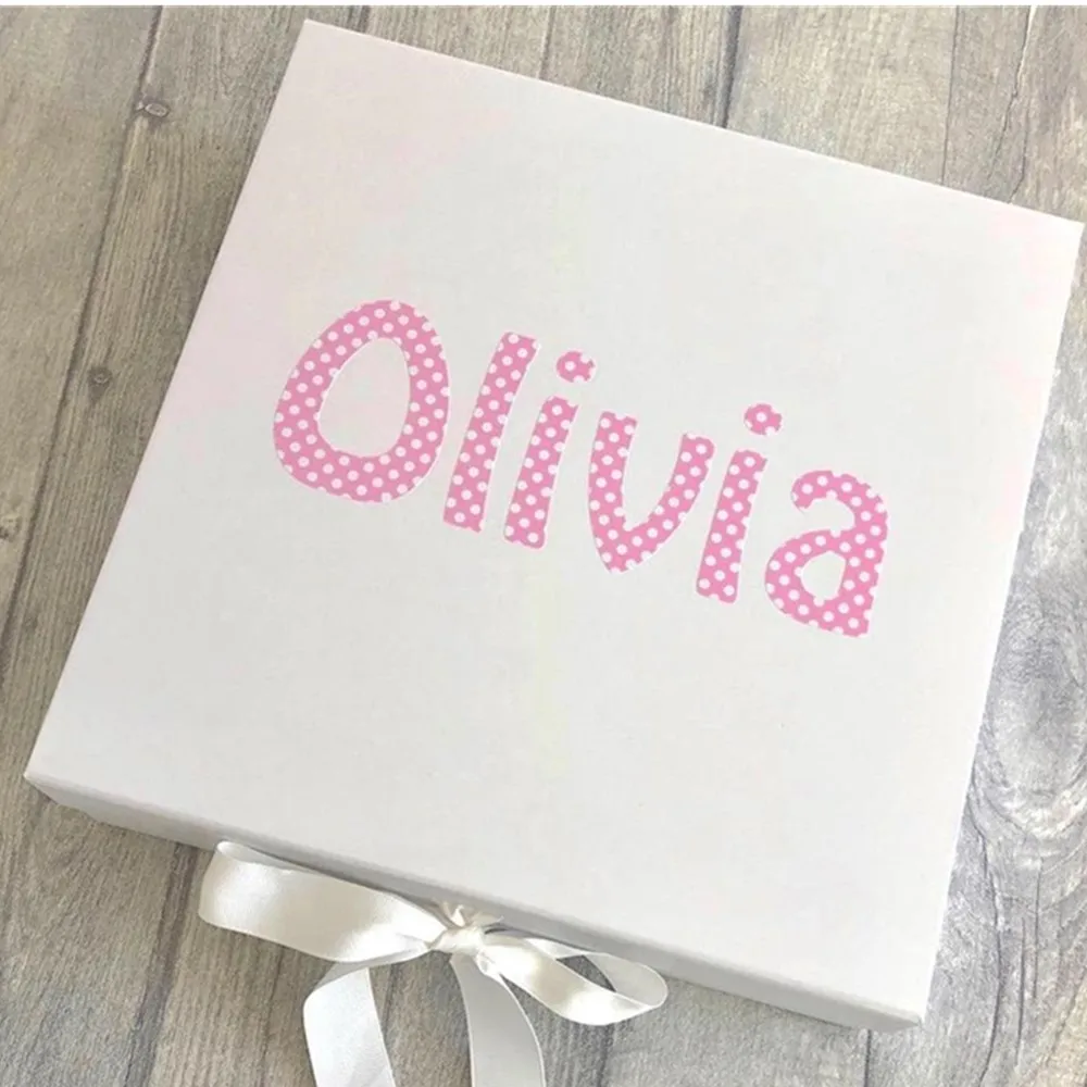 Personalised Pink Polka Dot Name White Box with Ribbon Tie Keepsake Memory Gift Birthday Present Girl's | Дом и сад