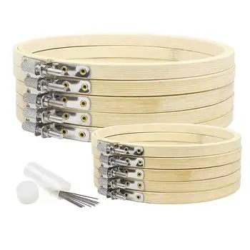 

10Pieces Round Wooden Embroidery Hoops Set-5Pcs 4 Inch and 5Pcs 6 Inch Adjustable Bamboo Circle Cross Stitch Hoop Ring with 10 P