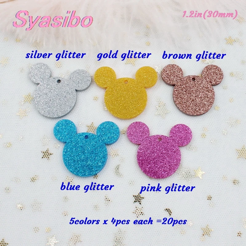 glitter set-20pcs 30 мм акриловые мыши головы вечерние DIY Розовый Черный Блеск брелок для ключей с мышью Украшения лазерная резка экологически чистые-AC1058KO - Цвет: glitter set-20pcs