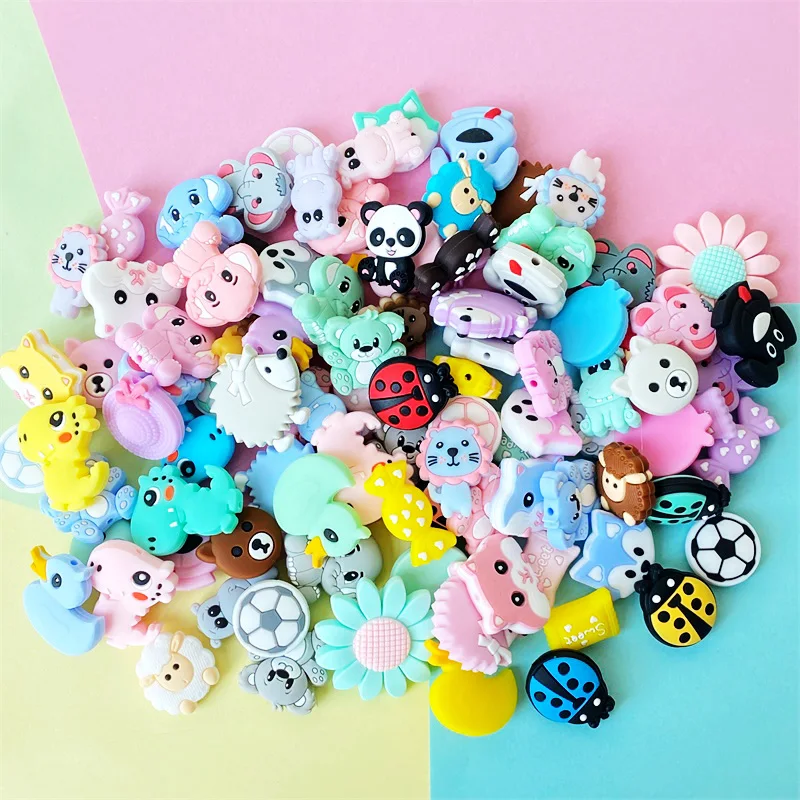 Beads Pacifier-Clips Animal-Shape Elephant Silicone Bear Mini 10pcs for DIY Cute Teething-Toys