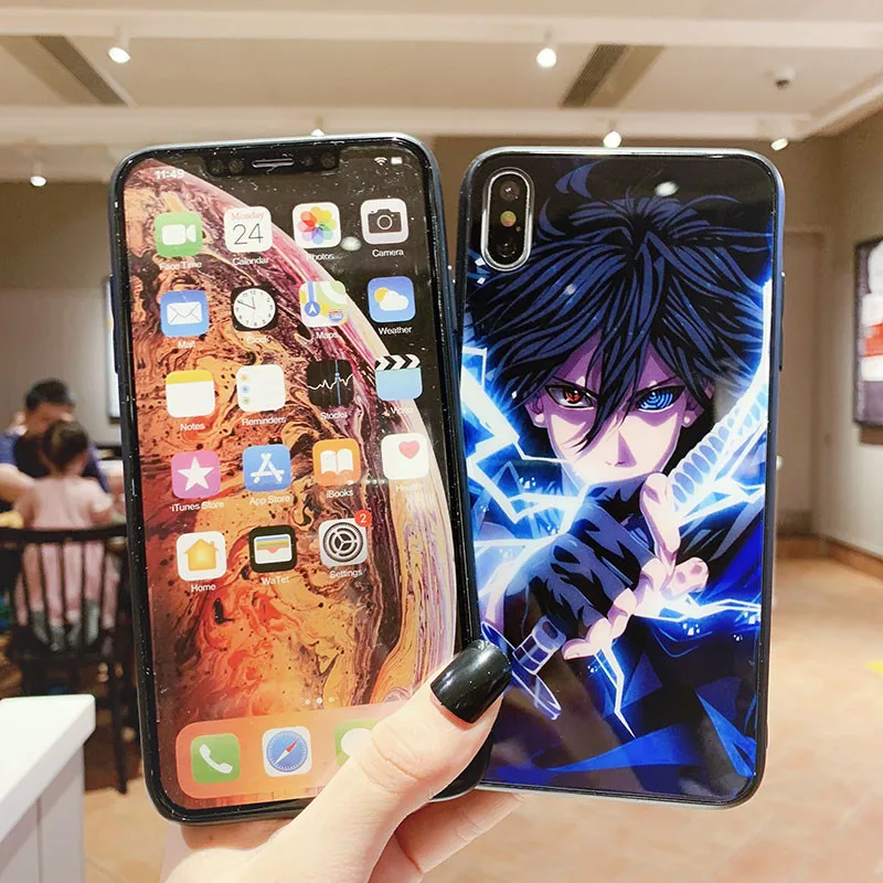 Модный пленочный чехол с аниме Наруто для iPhone 11Pro Max, чехол из закаленного стекла, мультяшный чехол для телефона для iPhone 7 8 Plus XS XR