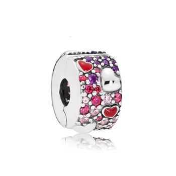 

100% 925 sterling silver Valentine's Day 797838 czrmx asymmetrical love hearts free shipping clip