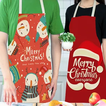 

1PC Creative Cartoon Print Cotton Linen Aprons Unisex Dinner Party Cooking Bib Holiday Cleaning Apron Home Decor