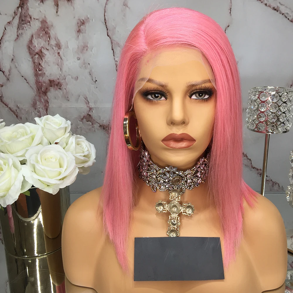 JRX Hair Brazilian Pink Short Bob Wig For Black Women Human Hair Wigs Pink Color Pre Plucked Human Hair Lace Front Wig