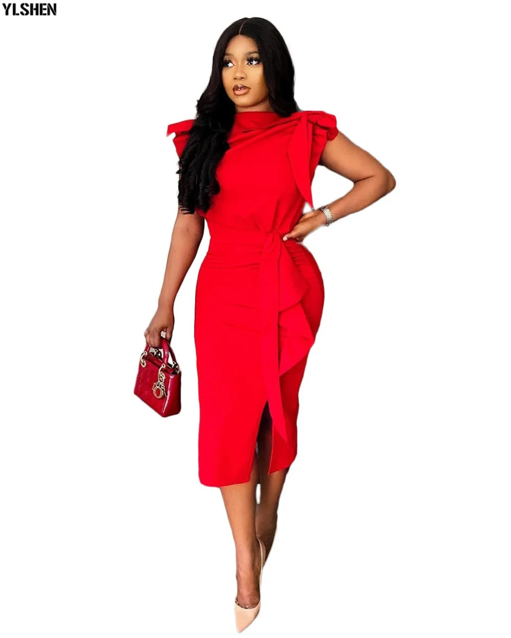 Red Midi Bodycon Dress African Dresses for Women Plus Size Dashiki Summer Clothing Split Evening Party Dress Africa Robe Femme 08