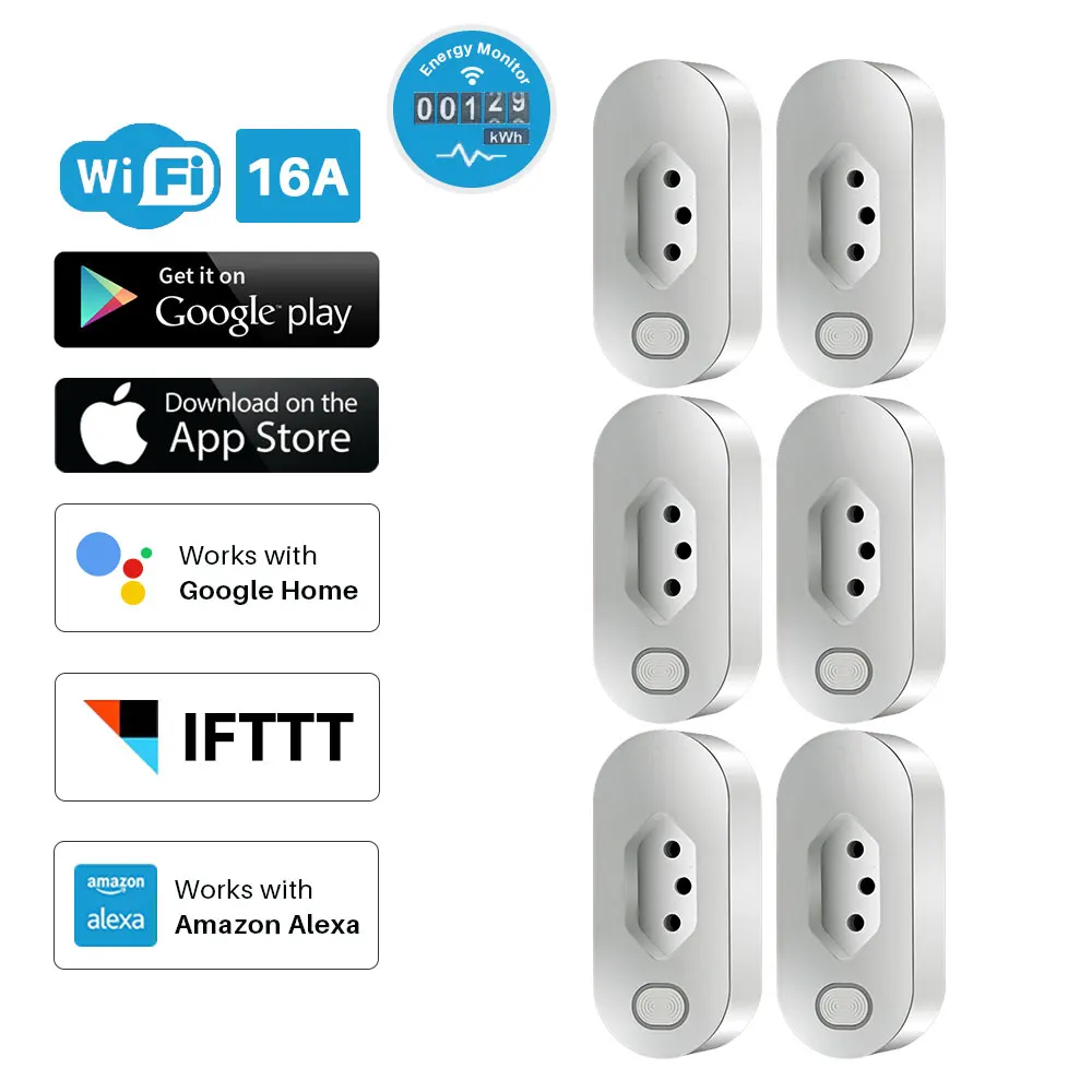 

WiFi Smart Plug Brazil Standard Power Socket With Energy Monitoring Compatible With Alexa Google Assistant